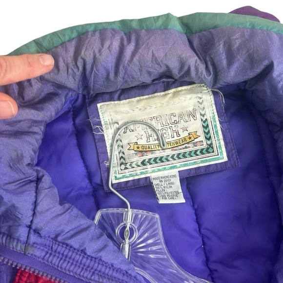 American High Y2K Women Medium Purple Red Nylon Retro Bomber 90s Jacket READ - Picture 11 of 12